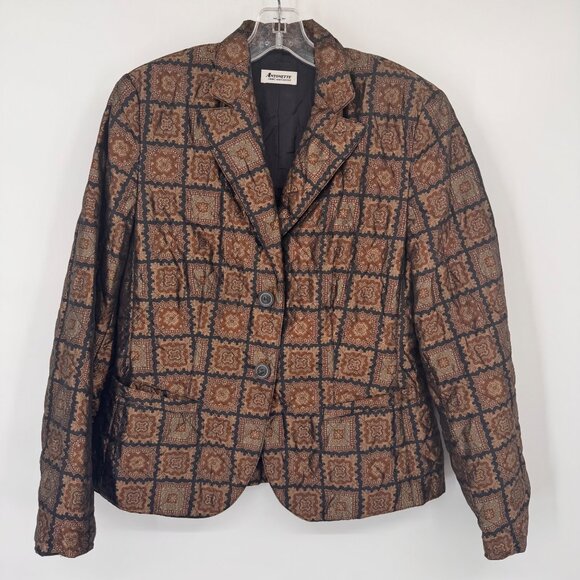 Vintage Antonette Franz Haushofer Womens Silk Blazer Jacket Brown Geometric Patt - Picture 4 of 11